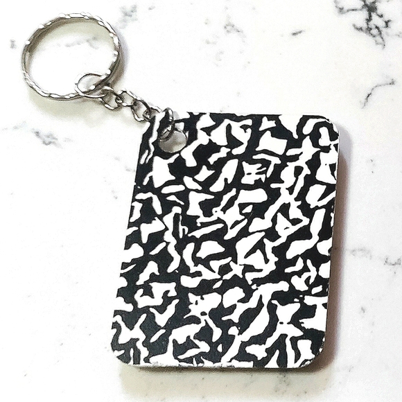 NEW Handmade Keychain Bag Tag! Italian Wood Abstract. "I LOVE My Bag" Wood Heart - Picture 4 of 6